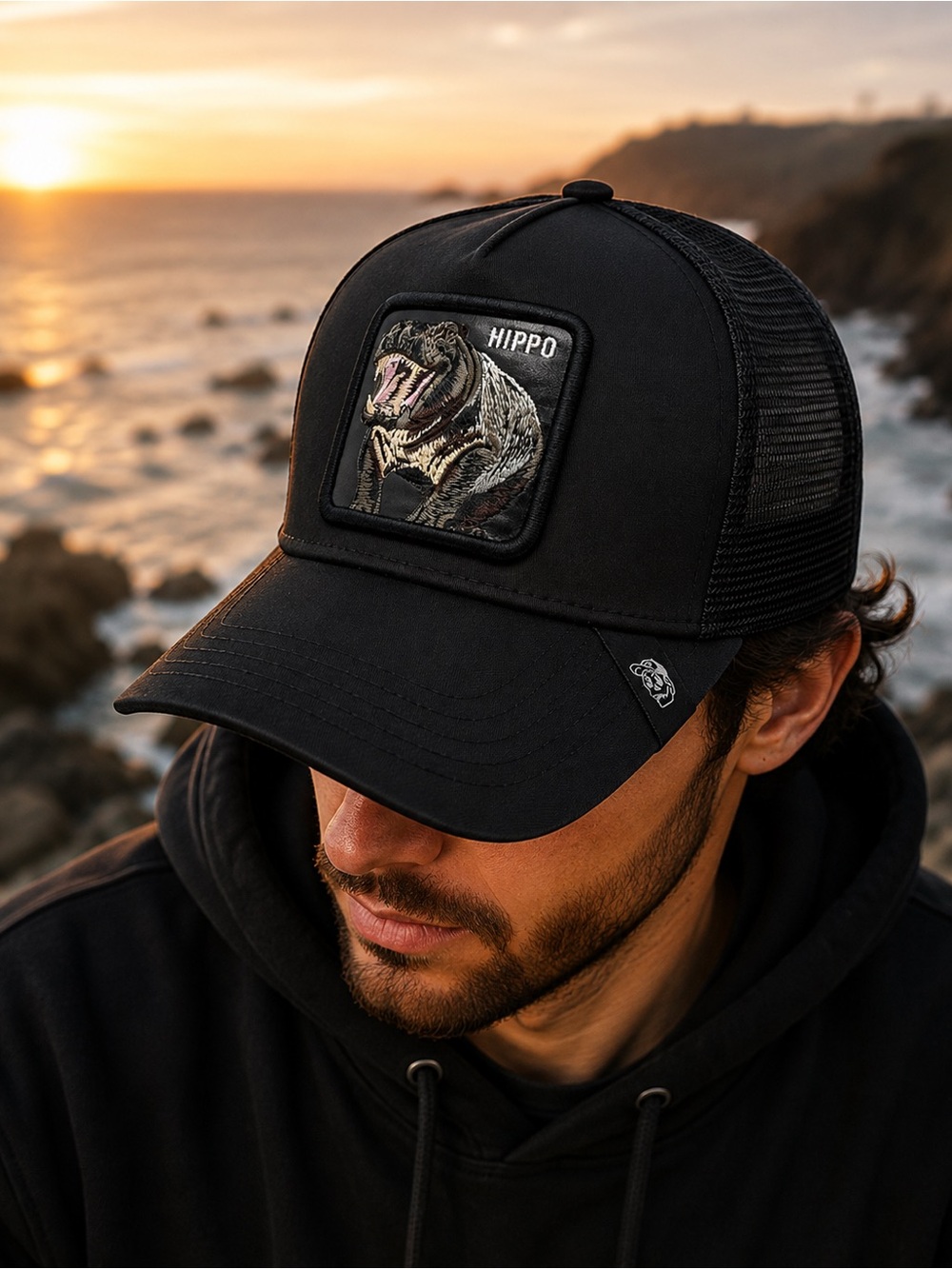 Hippo Animal Patch Trucker Hat Mesh Snapback Curved Bill Adjustable Cap.
